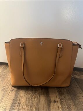 Tory Burch Caramel Leather Tote with Logo